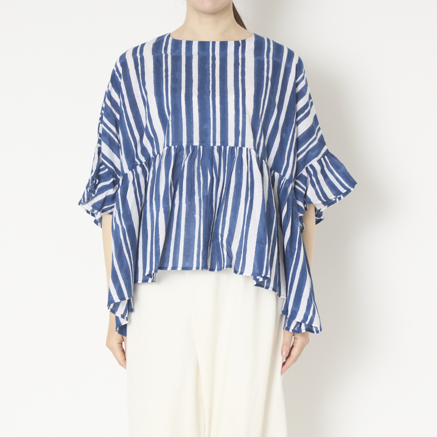 Kilka×kapuwa/風が通るカディーコットンブラウス STRIPE